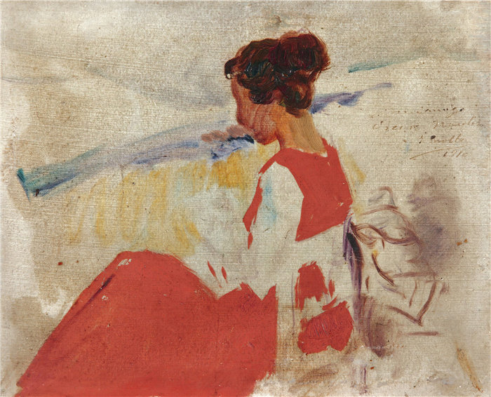 华金·索罗拉（Joaquin Sorolla，西班牙画家）作品-Genoveva Segurola, Zarauz 的素描 (1910)