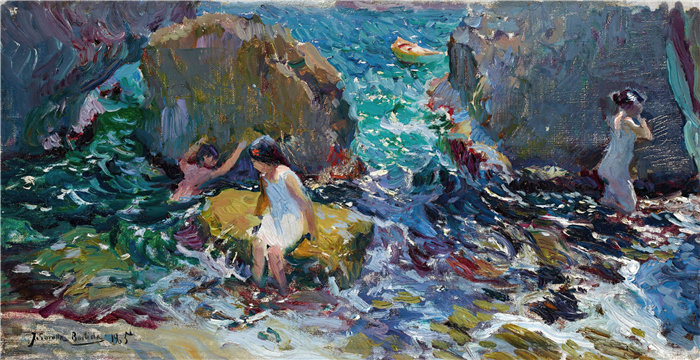 华金·索罗拉(Joaquin Sorolla,西班牙画家)作品-海边的孩子们,哈维亚 (1905)