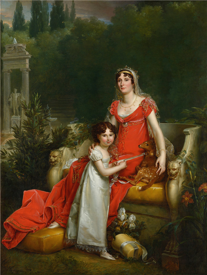 弗朗索瓦·杰拉德（François Gérard，法国画家）作品-Elisa Bonaparte 和她的女儿 Napoleona Baciocchi (1810)