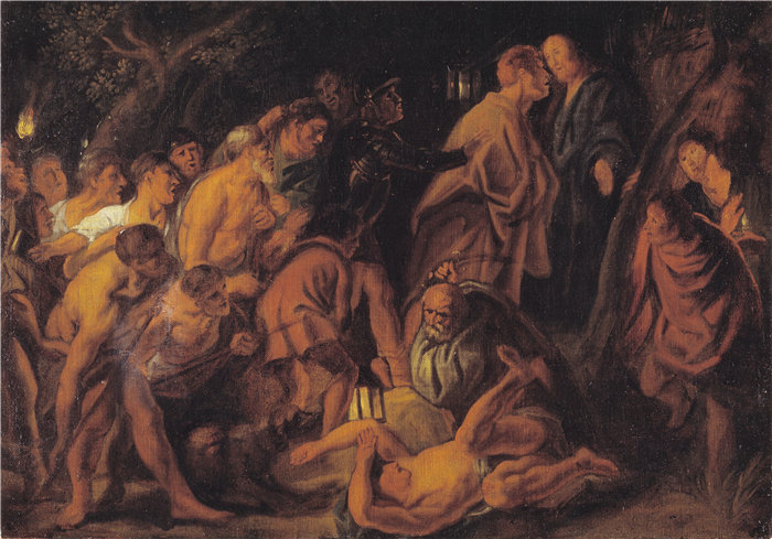 雅各布·乔丹斯（Jacob Jordaens，比利时画家）作品-基督在客西马尼园的背叛和被捕（1608-1640）