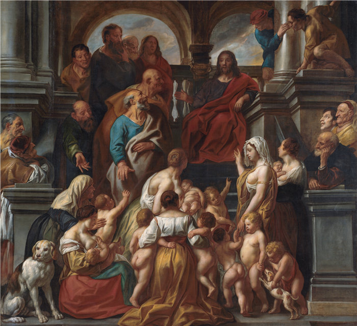雅各布·乔丹斯（Jacob Jordaens，比利时画家）作品-基督祝福小孩子。让小孩子来找我受苦（1660 – 1669）