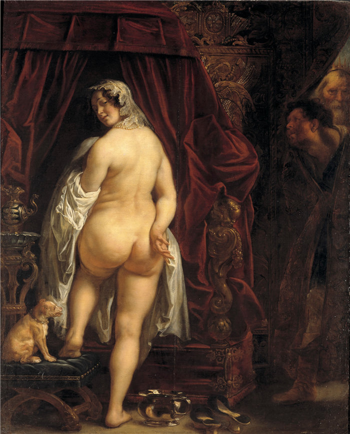 雅各布·乔丹斯（Jacob Jordaens，比利时画家）作品-Lydia 国王 Candaules 向 Gyges 展示他的妻子 (1646)