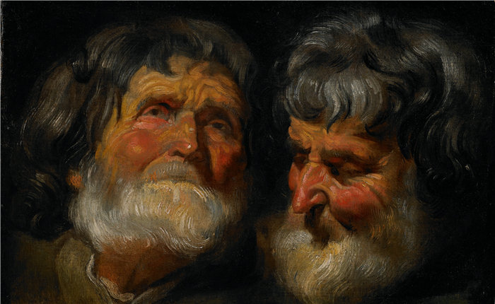 雅各布·乔丹斯（Jacob Jordaens，比利时画家）作品-老人头的两项研究（约 1630 年）