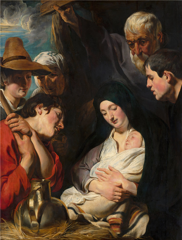 雅各布·乔丹斯（Jacob Jordaens，比利时画家）作品-牧羊人的崇拜（约 1617 年）