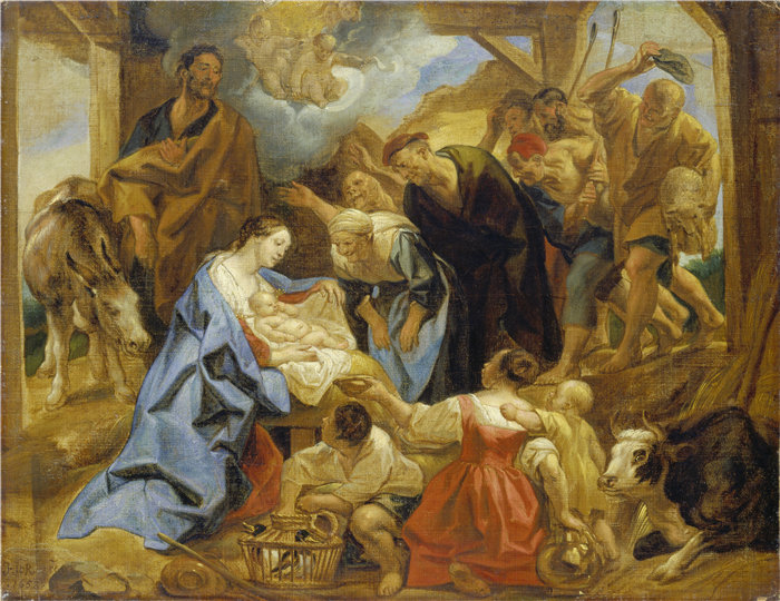 雅各布·乔丹斯（Jacob Jordaens，比利时画家）作品-牧羊人的崇拜（约 1653 年）