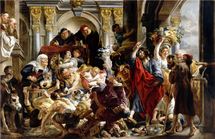 雅各布·乔丹斯（Jacob Jordaens，比利时画家）作品-耶稣将商人赶出圣殿（1645-50）