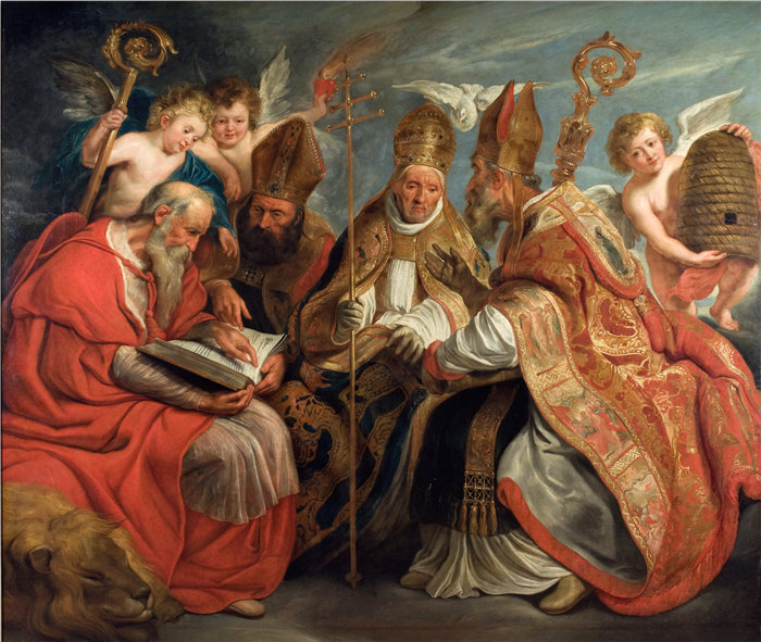 雅各布·乔丹斯（Jacob Jordaens，比利时画家）作品-拉丁教会的四大教父