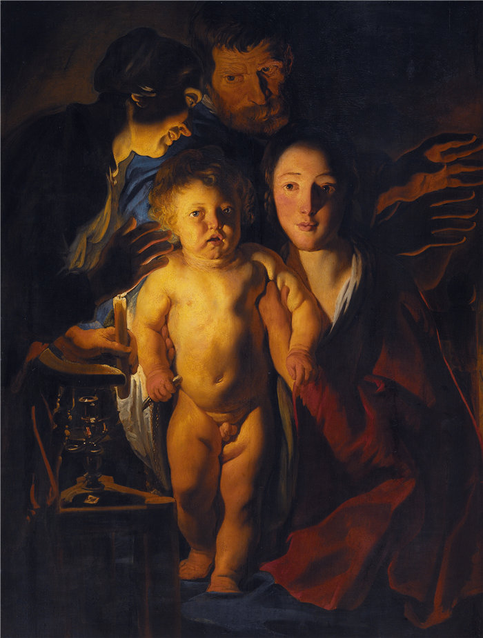 雅各布·乔丹斯（Jacob Jordaens，比利时画家）作品-烛光下的神圣家族（大约在 1621 年和大约 1622 年之间）