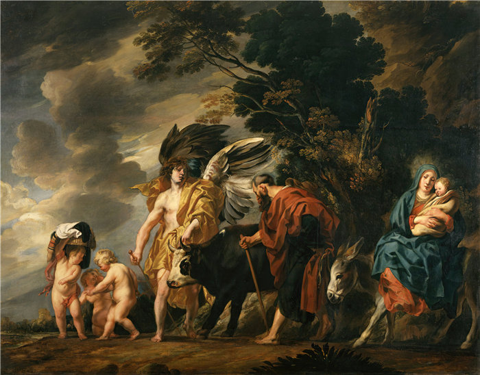 雅各布·乔丹斯（Jacob Jordaens，比利时画家）作品-神圣家族逃往埃及（1647 年）