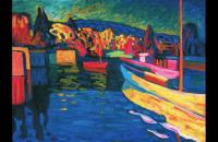 瓦西里·康定斯基 (1866-1944) 有船的秋景，1908 年（船上的油）