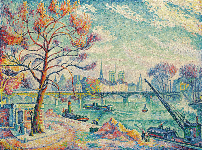 保罗·西涅克（Paul Signac，法国画家）作品-艺术桥（巴黎）（1925）