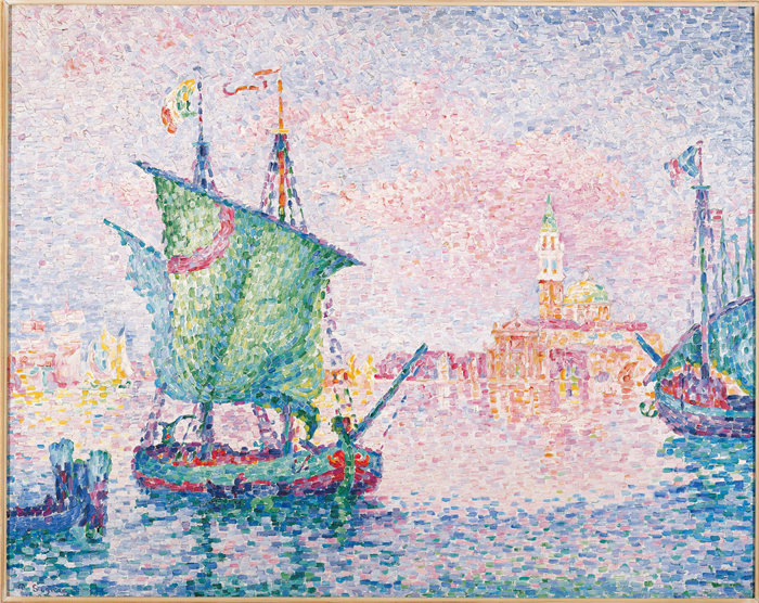 保罗·西涅克（Paul Signac，法国画家）作品-威尼斯，粉红云，1909