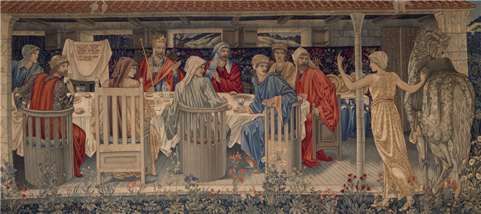 爱德华·伯恩·琼斯(Edward Burne-Jones,英国画家)作品--被奇怪的少女召唤到任务中的圆桌骑士(1898-1899)