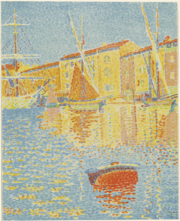保罗·西涅克（Paul Signac，法国画家）作品-浮标 (La bouée) (1894)