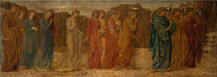 爱德华·伯恩·琼斯（Edward Burne-Jones，英国画家）作品--国王和其他哀悼者将普赛克交给怪物 (1881)