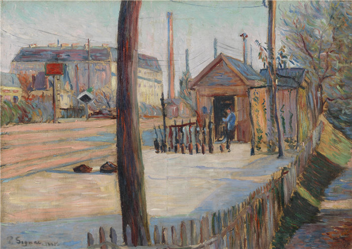保罗·西涅克(Paul Signac,法国画家)作品-Bois-Colombes 附近的铁路枢纽