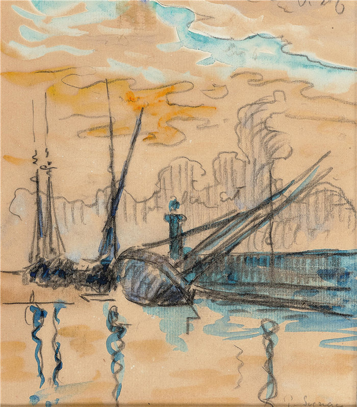 保罗·西涅克（Paul Signac，法国画家）作品-圣特罗佩斯码头