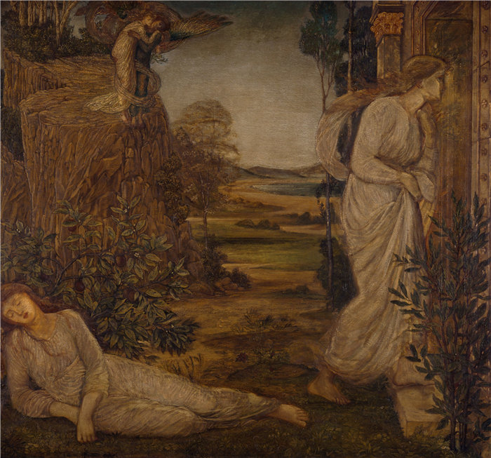 爱德华·伯恩·琼斯(Edward Burne-Jones,英国画家)作品--Zephyrus 将 Psyche 带到山上 (1881)