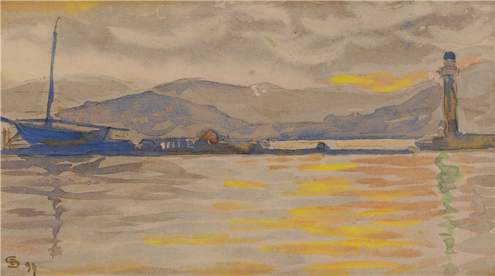 保罗·西涅克（Paul Signac，法国画家）作品-圣特罗佩，勒港 (1894)
