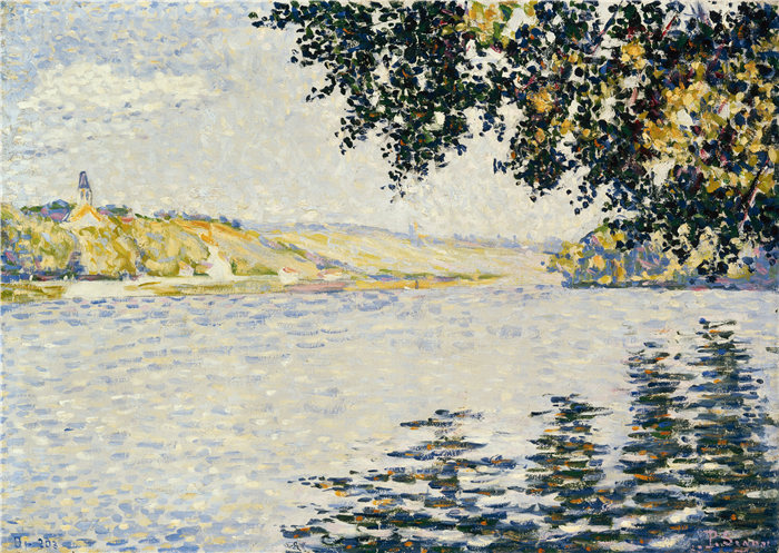 保罗·西涅克(Paul Signac,法国画家)作品-Herblay 的塞纳河景色
