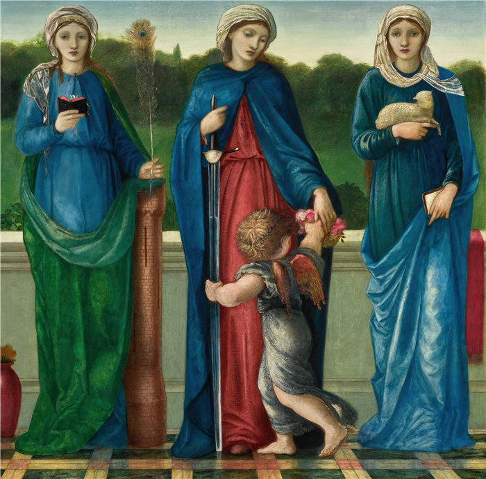 爱德华·伯恩·琼斯（Edward Burne-Jones，英国画家）作品--圣芭芭拉、圣多萝西和圣艾格尼丝