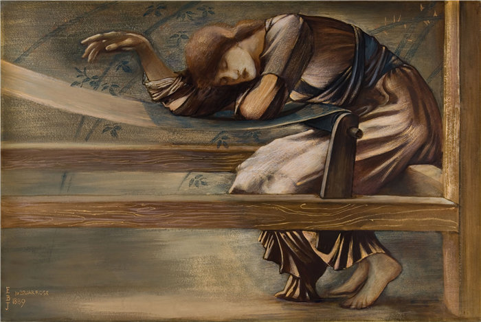 爱德华·伯恩·琼斯(Edward Burne-Jones,英国画家)作品--野蔷薇系列——《花园庭院》V 研究(1889 年)