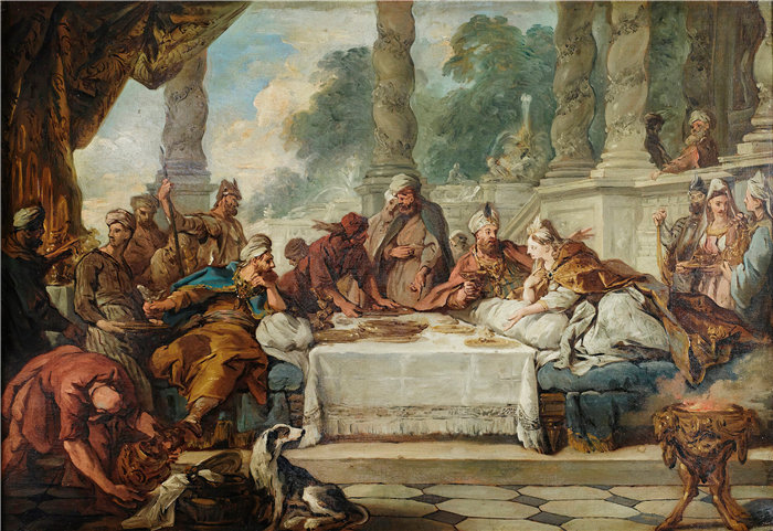 让·弗朗索瓦·德·特洛伊（Jean François de Troy法国画家）作品 -以斯帖和亚哈随鲁的晚餐
