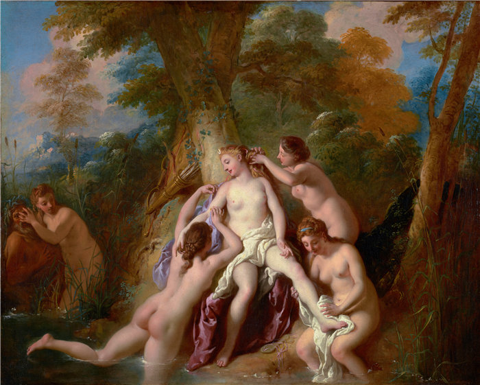 让·弗朗索瓦·德·特洛伊（Jean François de Troy法国画家）作品 -戴安娜和她的若虫沐浴 (1722–1724)