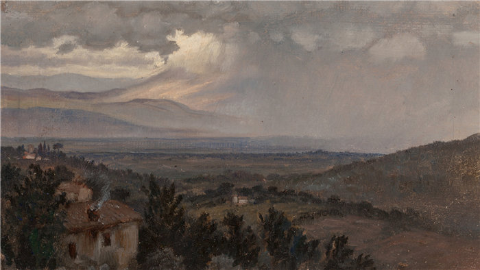 以利户维德（Elihu Vedder，美国画家）作品-意大利翁布里亚景观