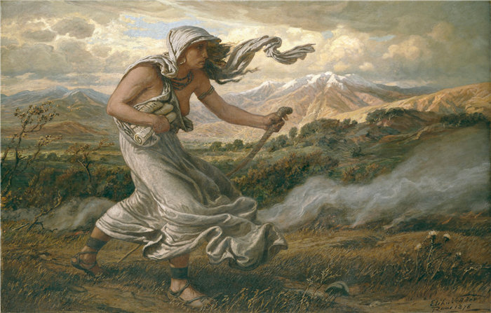 以利户维德（Elihu Vedder，美国画家）作品-库迈亚女巫 (1876)