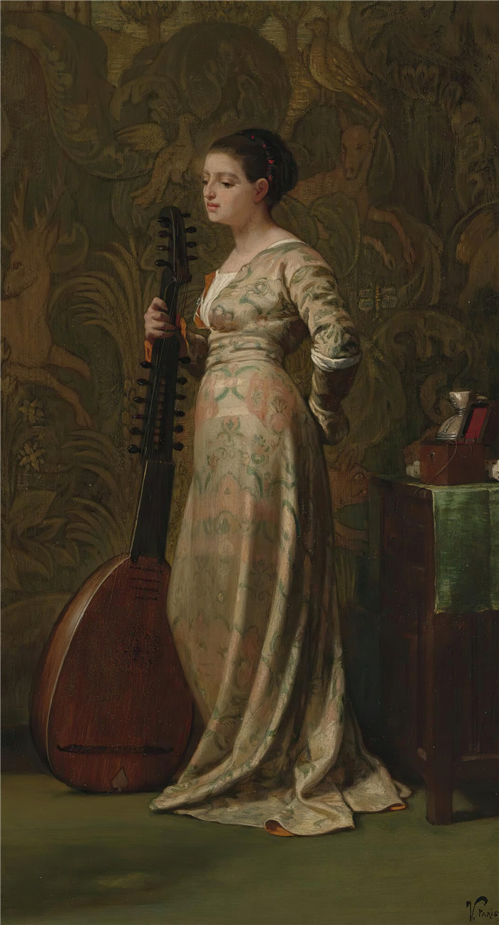 以利户维德（Elihu Vedder，美国画家）作品-琵琶少女 (1866)