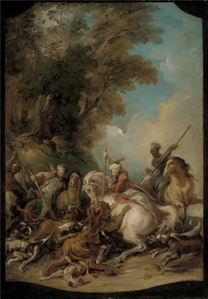 让·弗朗索瓦·德·特洛伊(Jean François de Troy法国画家)作品 -猎狮 (1735)