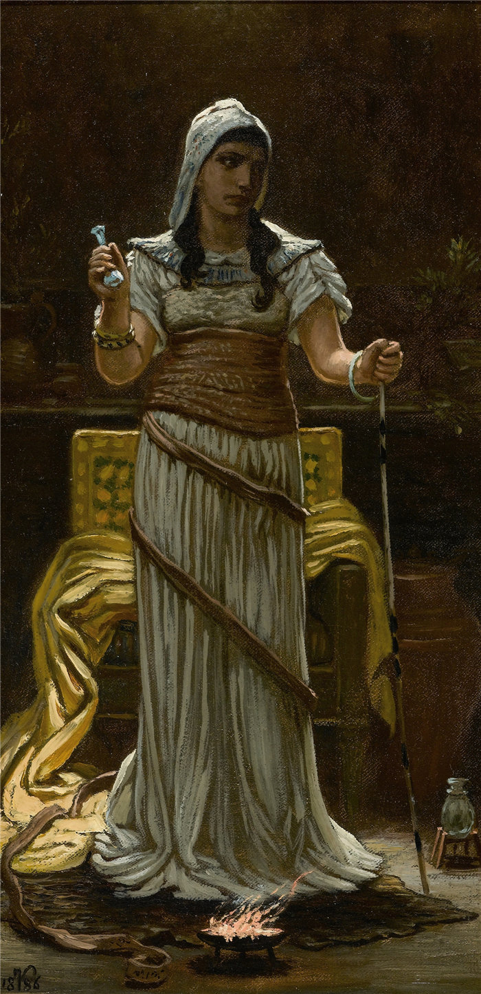 以利户维德（Elihu Vedder，美国画家）作品-伊特鲁里亚女巫 (1886)