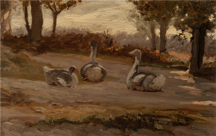 以利户维德（Elihu Vedder，美国画家）作品-鹅（约 1865 年）
