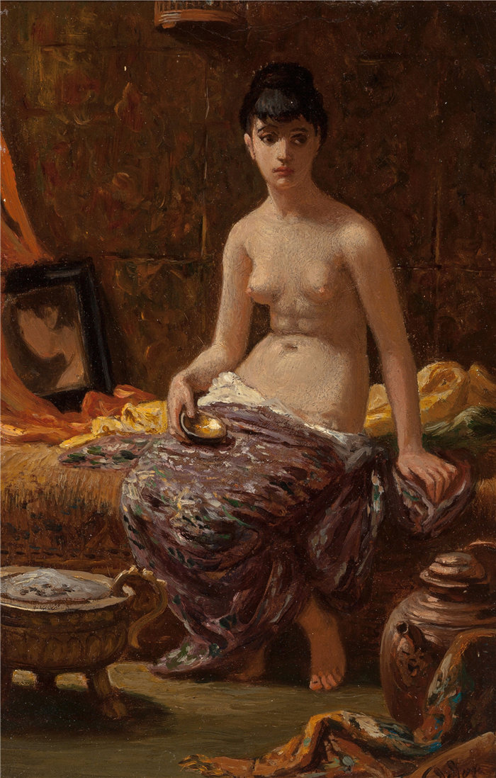 以利户维德（Elihu Vedder，美国画家）作品-宫女研究（约 1880 年）