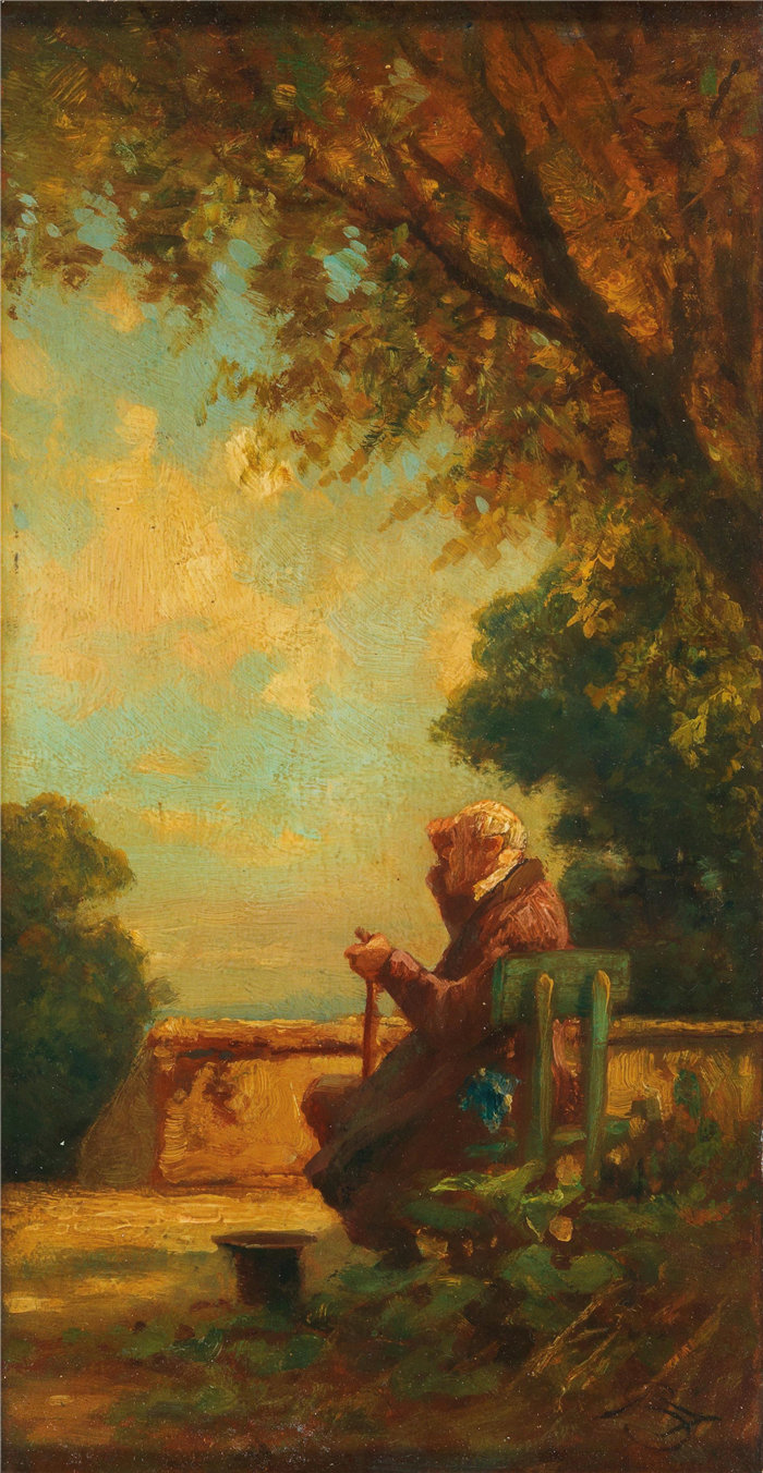 卡尔·斯皮茨韦格（Carl Spitzweg，德国画家）作品-长凳上的老人（c1865）