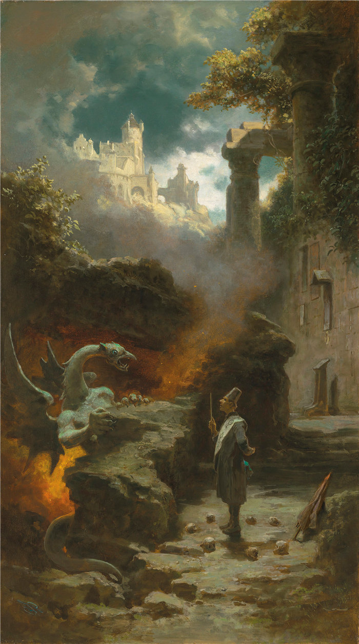 卡尔·斯皮茨韦格（Carl Spitzweg，德国画家）作品-巫师（大约 1875-1880 年）