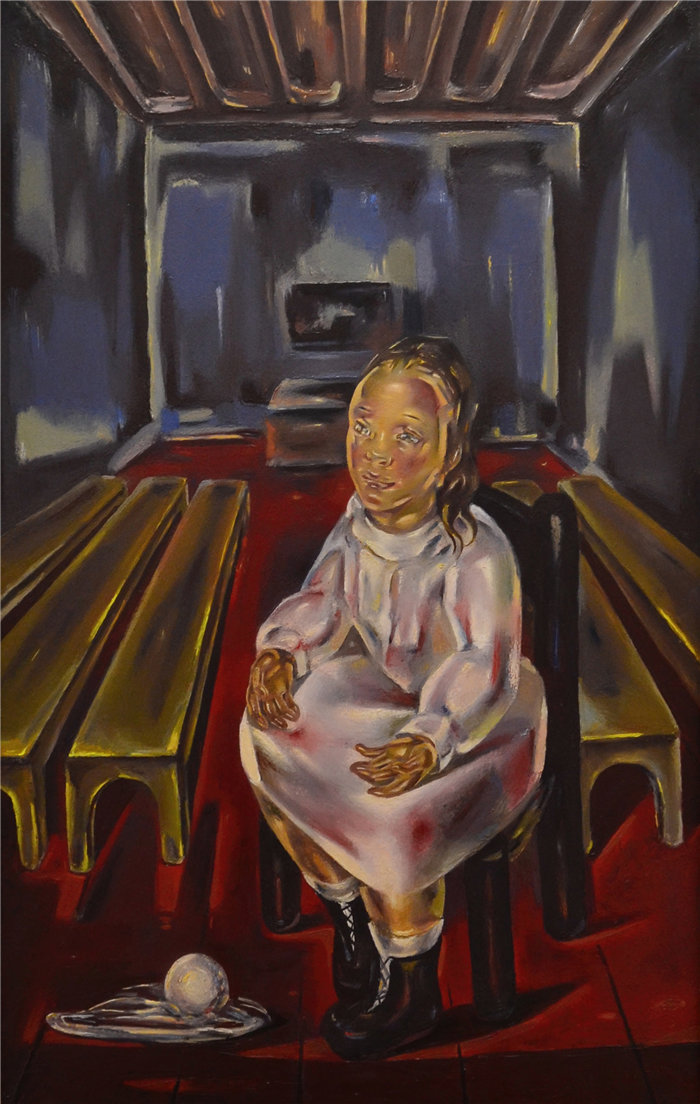 玛丽·布兰查德（María Blanchard，西班牙画家）作品-坐着的小女孩（在长凳上）（1925）