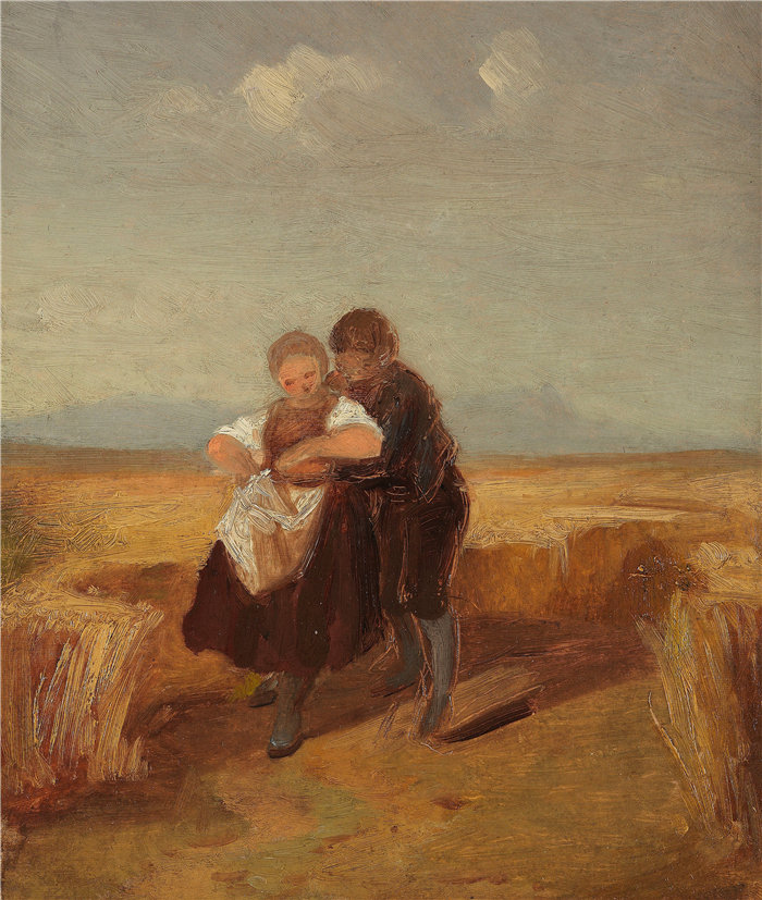 卡尔·斯皮茨韦格（Carl Spitzweg，德国画家）作品-玉米地里的男孩和女孩 (1840)