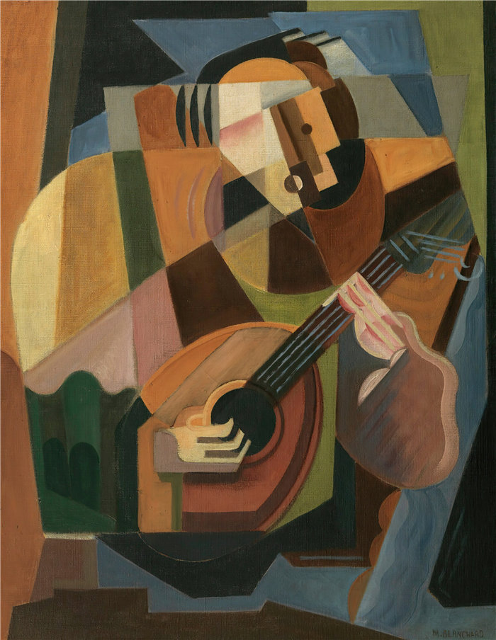 玛丽·布兰查德(María Blanchard,西班牙画家)作品-琵琶演奏者 (1917-1918)