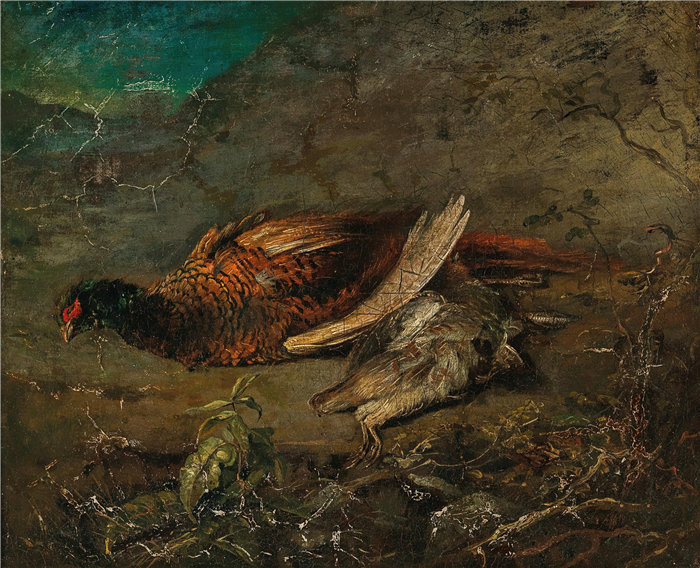 卡尔·斯皮茨韦格（Carl Spitzweg，德国画家）作品-有野鸡和鹬的静物
