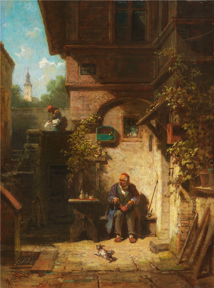 卡尔·斯皮茨韦格（Carl Spitzweg，德国画家）作品-期待报纸（1865-1870）