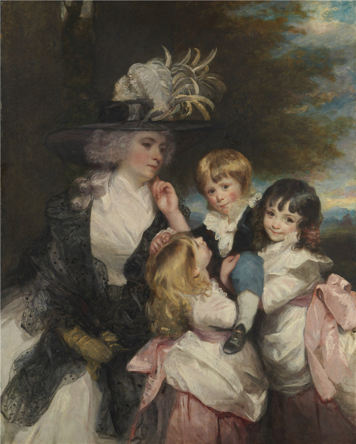 约书亚·雷诺兹（Joshua Reynolds，英国画家）作品-史密斯夫人（夏洛特·德拉瓦尔）和她的孩子们（乔治·亨利、路易莎和夏洛特）（1787 年）