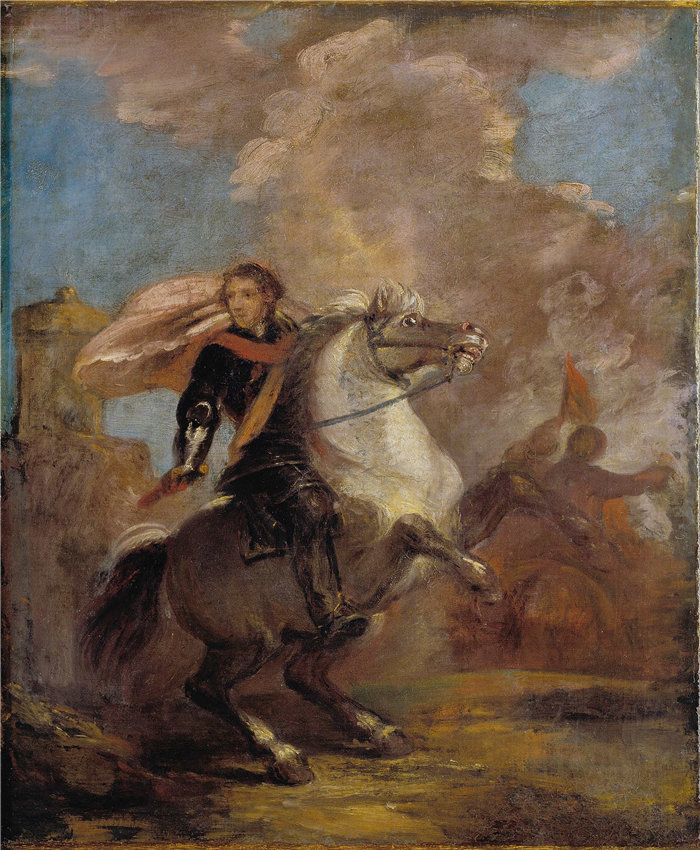 约书亚·雷诺兹（Joshua Reynolds，英国画家）作品-马背上的军官