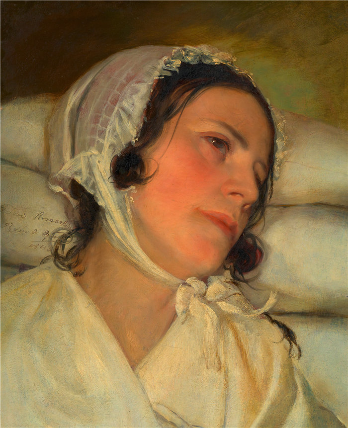 弗里德里希·冯·阿默林(Friedrich von Amerling,奥地利画家)作品 -床边的安东尼·阿默林(艺术家的第一任妻子)(1843 年)