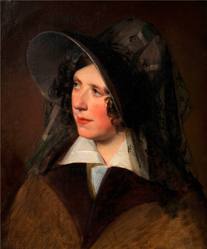 弗里德里希·冯·阿默林（Friedrich von Amerling，奥地利画家）作品 -戴着黑色面纱帽的安东尼·阿默林（艺术家的第一任妻子）（1832 年）