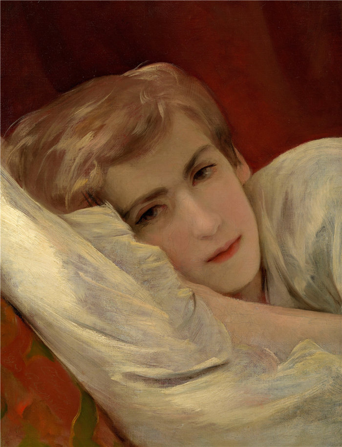 弗里德里希·冯·阿默林(Friedrich von Amerling,奥地利画家)作品 -Friedrich (Fritz) Amerling 在病床上(艺术家的儿子)(1850 年)