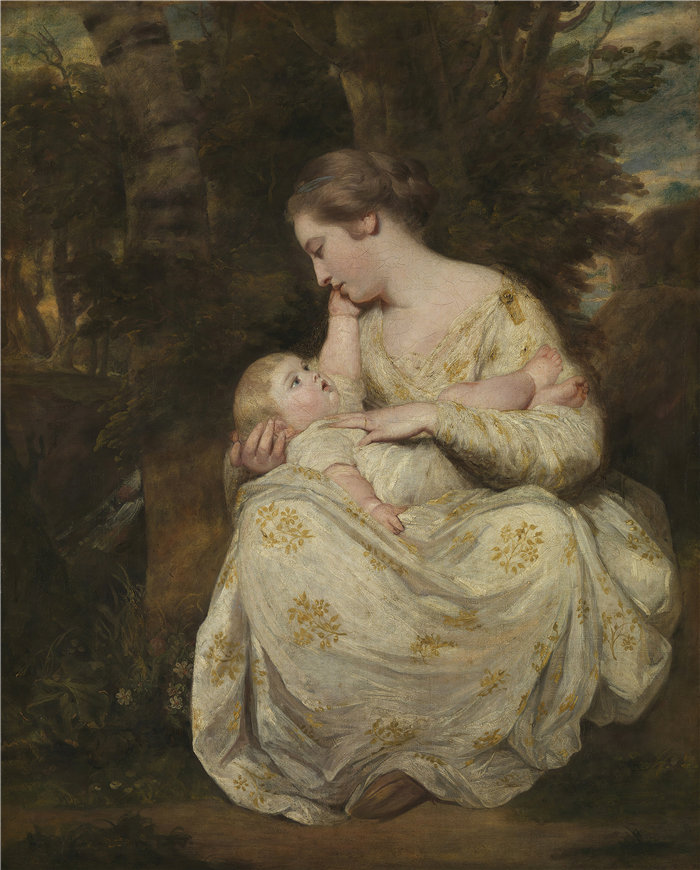 约书亚·雷诺兹（Joshua Reynolds，英国画家）作品-苏珊娜·霍尔夫人和孩子 (1763 - 1764)