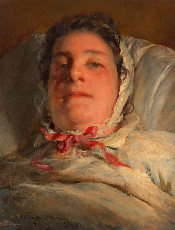 弗里德里希·冯·阿默林（Friedrich von Amerling，奥地利画家）作品 -艾米莉·阿默林，病床上的海因里希（艺术家的第三任妻子）（1872 年）