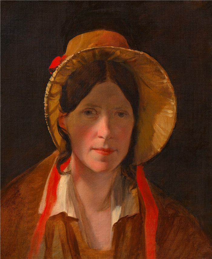 弗里德里希·冯·阿默林（Friedrich von Amerling，奥地利画家）作品 -戴着佛罗伦萨帽子的安东尼·阿默林（艺术家的第一任妻子）（1834 年）